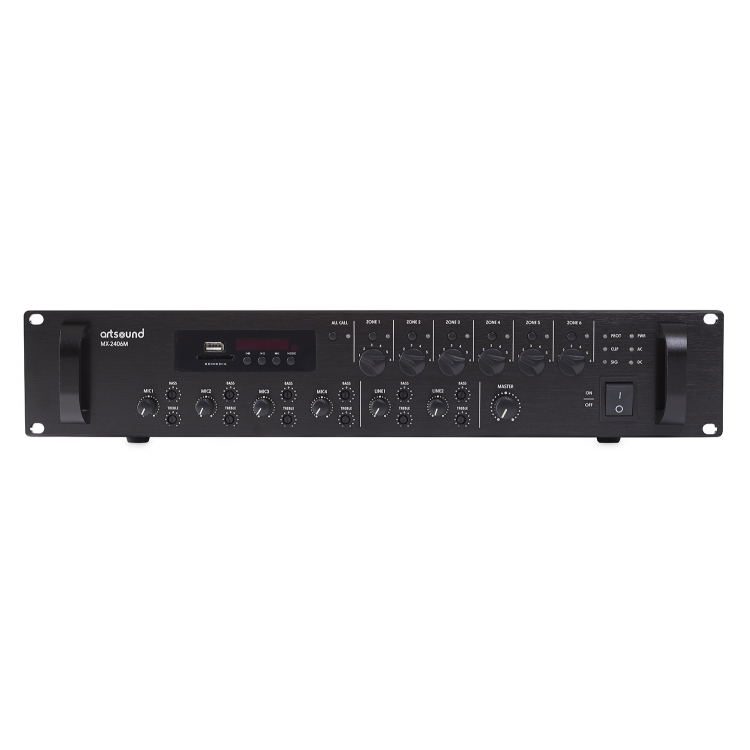 ArtSound MX-2406M, 6-zone mengversterker, 100V, 3U, 240W ArtSound MX-2406M, 6-zone mengversterker, 100V, 3U, 240W