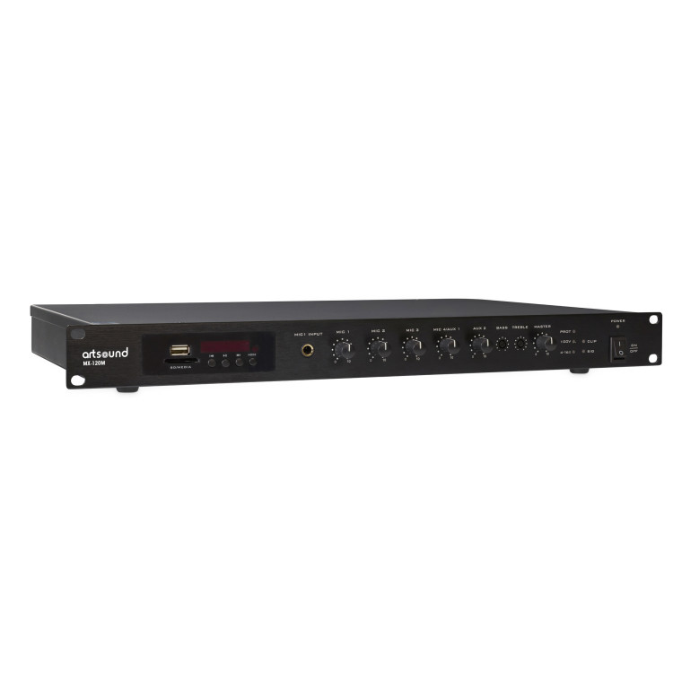 ArtSound MX-120M, mengversterker met muziekbron, 19“ 1U, 100V, 120W ArtSound MX-120M, mengversterker met muziekbron, 19“ 1U, 100V, 120W