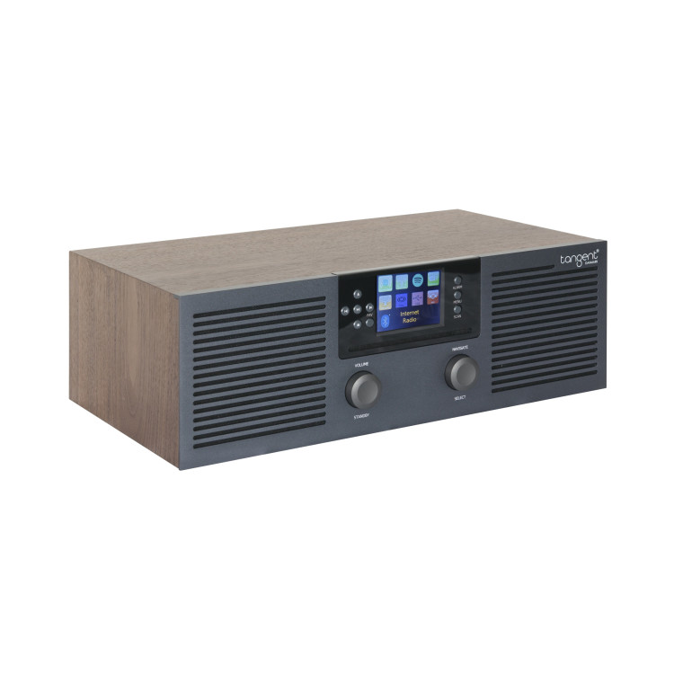 Tangent Radio Fem, FM/DAB+/INTERNETRADIO/BT/CD/SPOTIFY, Gunmetal/Walnoot Veneer Tangent Radio Fem, FM/DAB+/INTERNETRADIO/BT/CD/SPOTIFY, Gunmetal/Walnoot Veneer