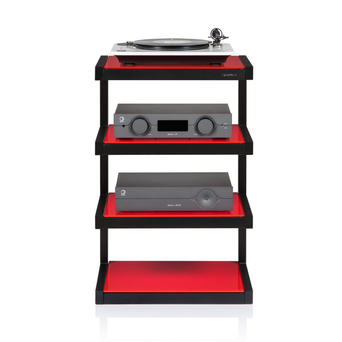 Norstone ESSE HIFI, hi-fi meubel - Zwart satijn/Rood Norstone ESSE HIFI, hi-fi meubel - Zwart satijn/Rood