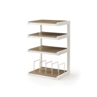 Norstone ESSE HIFI VINYL, hi-fi meubel - Wit satijn/Eik