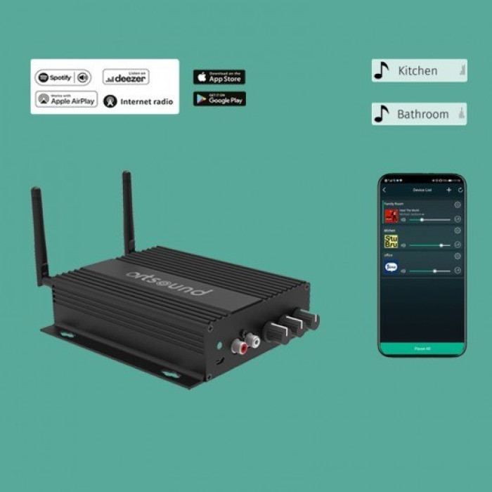 ArtSound SMART HYDE, multiroom amplifier, 2x 50W, WIFI/BT, black ArtSound SMART HYDE, multiroom amplifier, 2x 50W, WIFI/BT, black