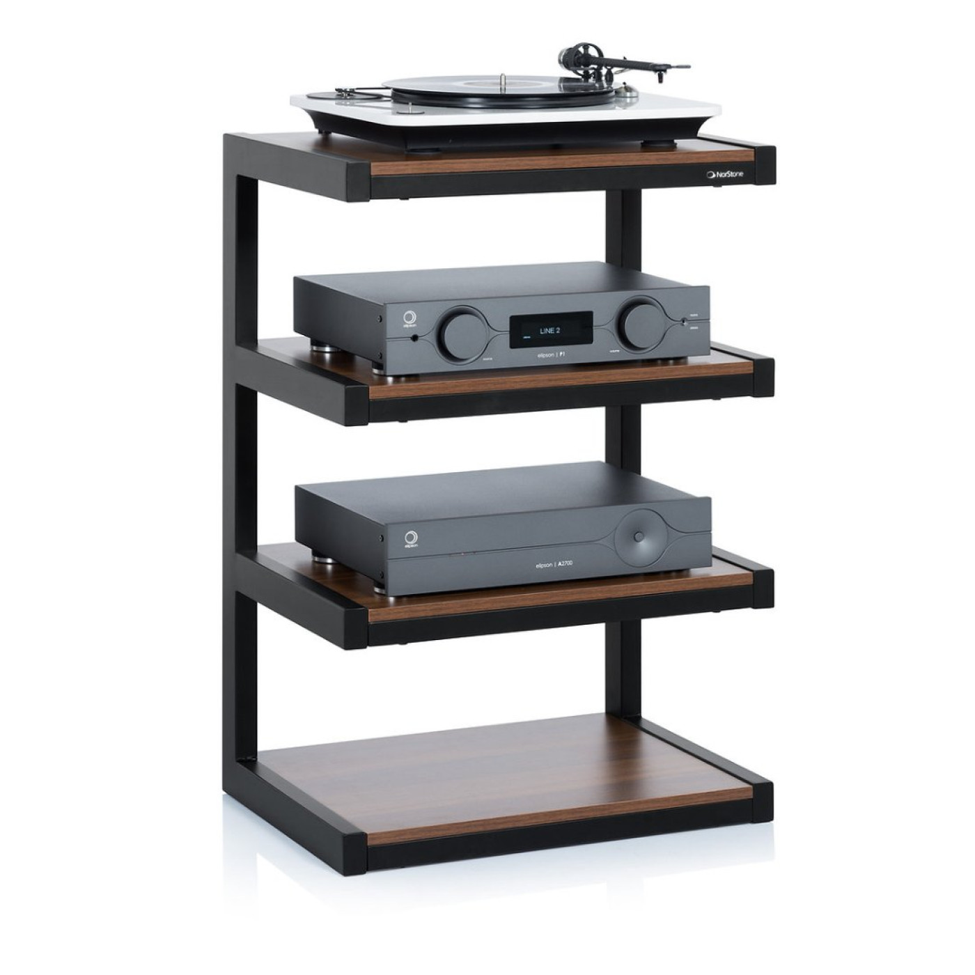 NORSTONE Bergen 2 4-Shelf HiFi Rack – Black Satin Finish – Vibration-Reducing Design For High-End Audio Systems